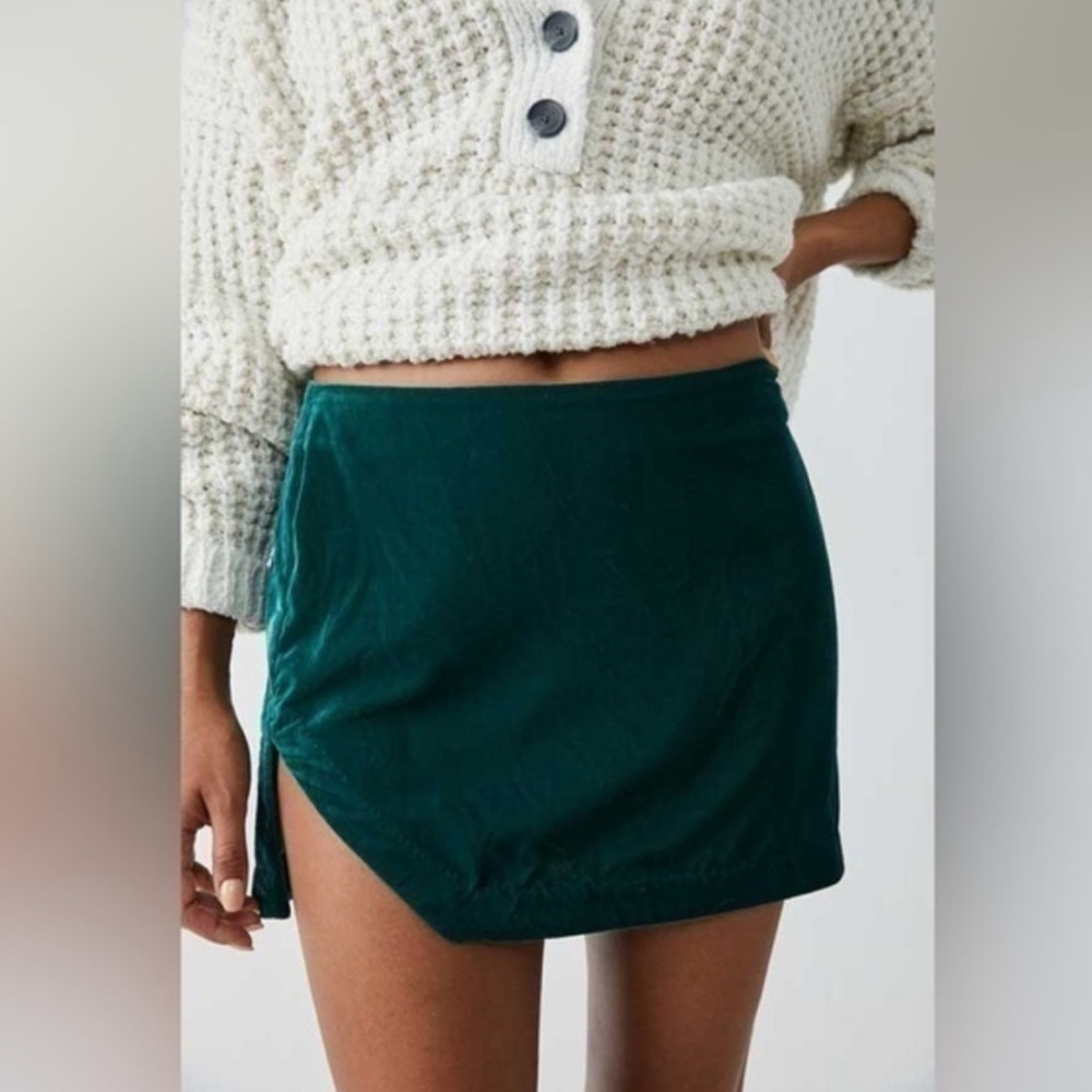 Free People Velvet Dark Green Mini Skirt